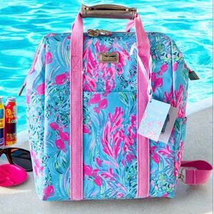 NWT Lilly Pulitzer backpack cooler pink green blue Best fishes lunch beach bag